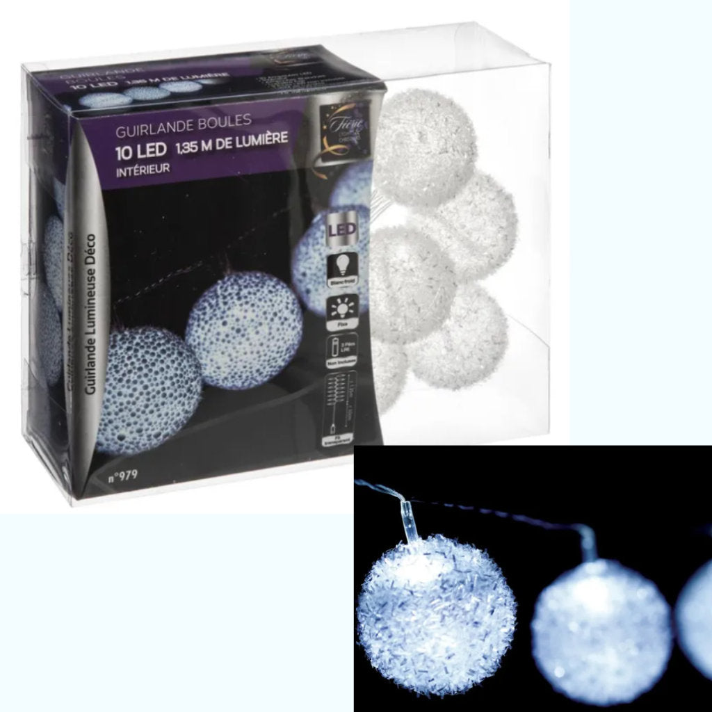 Garland with 10 White LED Balls